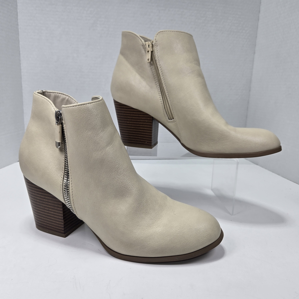 Style & Co. Masrinaa Beige Block-heel Zipper Ankle Boots Booties Women's Size 9M